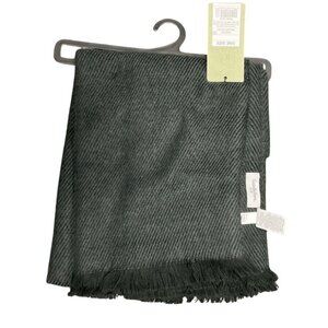Goodfellow & Co Herringbone Twill Dark Green Scarf With Fringe Trim One Size